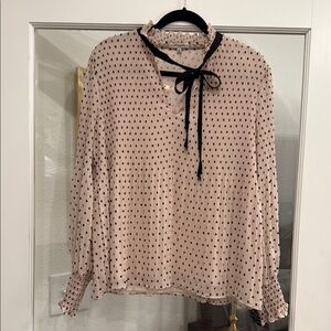 Elegant Pink Blush Polka Dot Blouse with Black Tie Max Studio Large